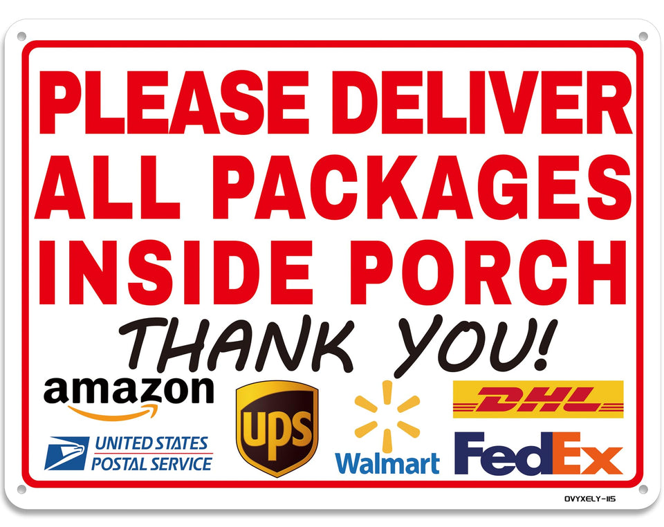 Ovyxely delivery sign porch notice, highly visible for drivers.