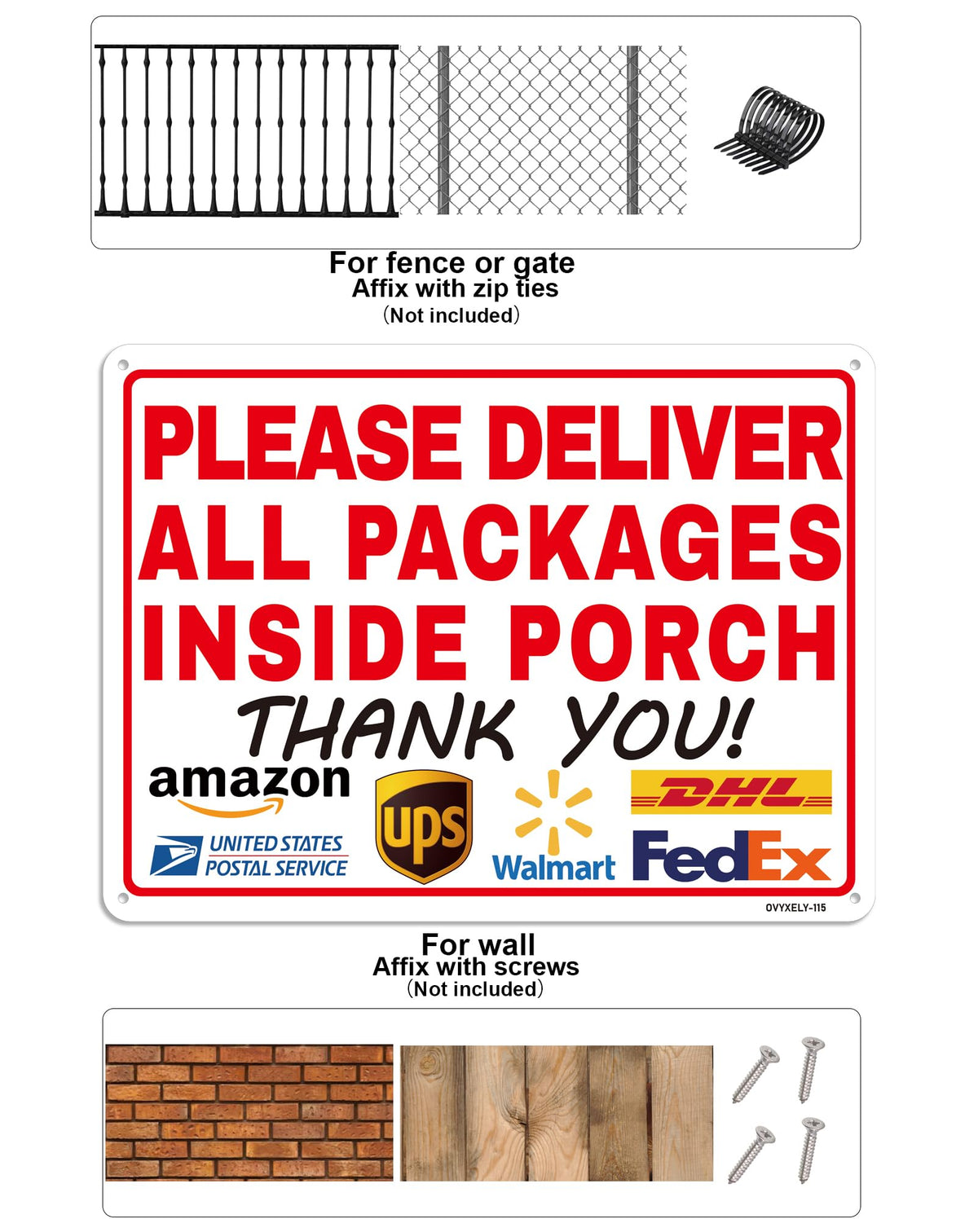 Ovyxely delivery sign features pre-drilled mounting holes for quick setup.