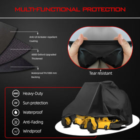 OWEEIO lawn mower cover windproof strap secures tightly on windy days.