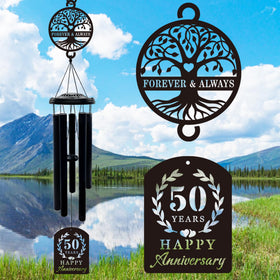 OWFCBEI Tree of Life wind chime with golden finish for garden decor and 50th anniversary.