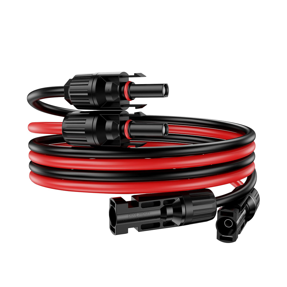 OWINUSTECH 6ft red and black solar extension cable for easy polarity identification outdoors.
