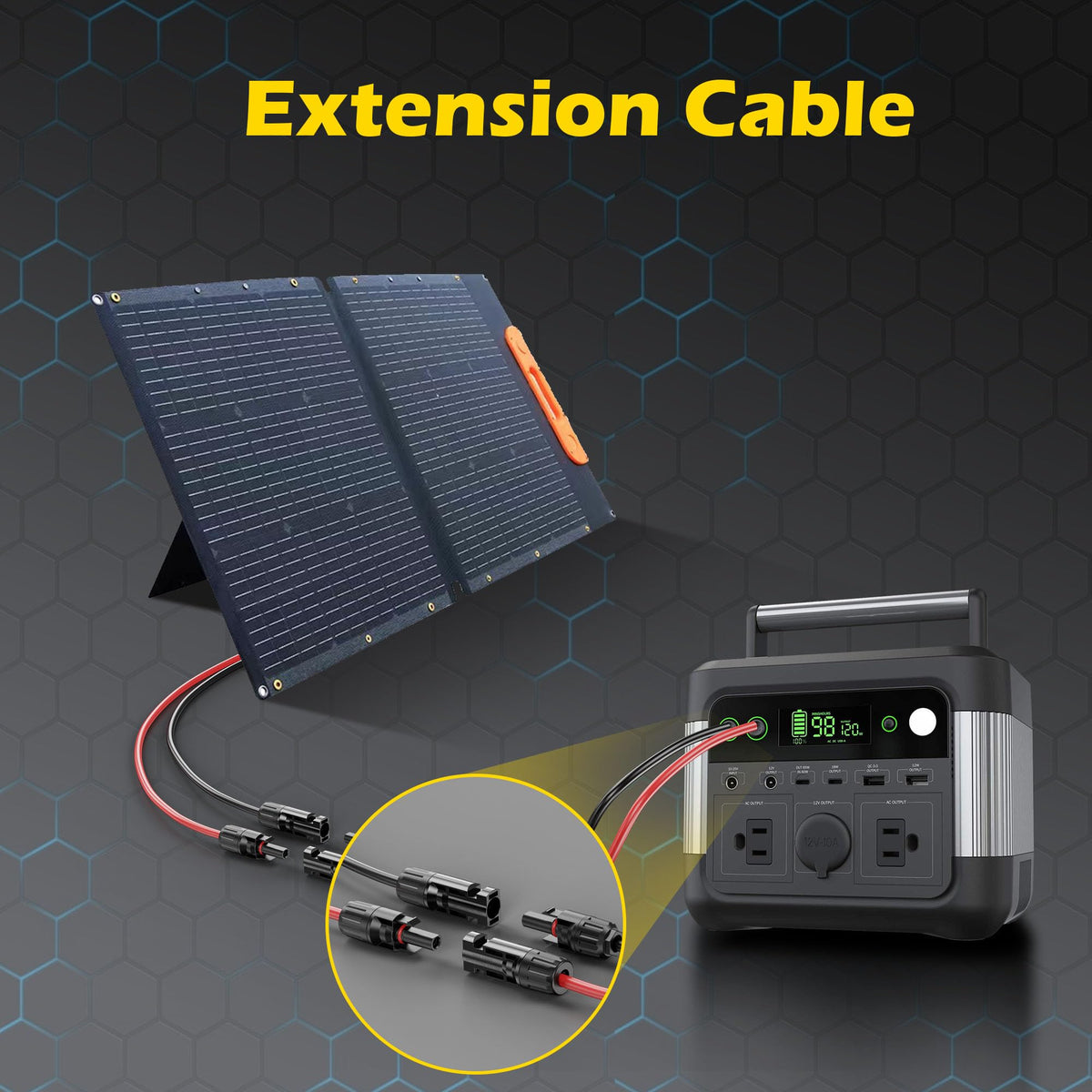 OWINUSTECH IP67-rated solar extension cable protects against dust and water.