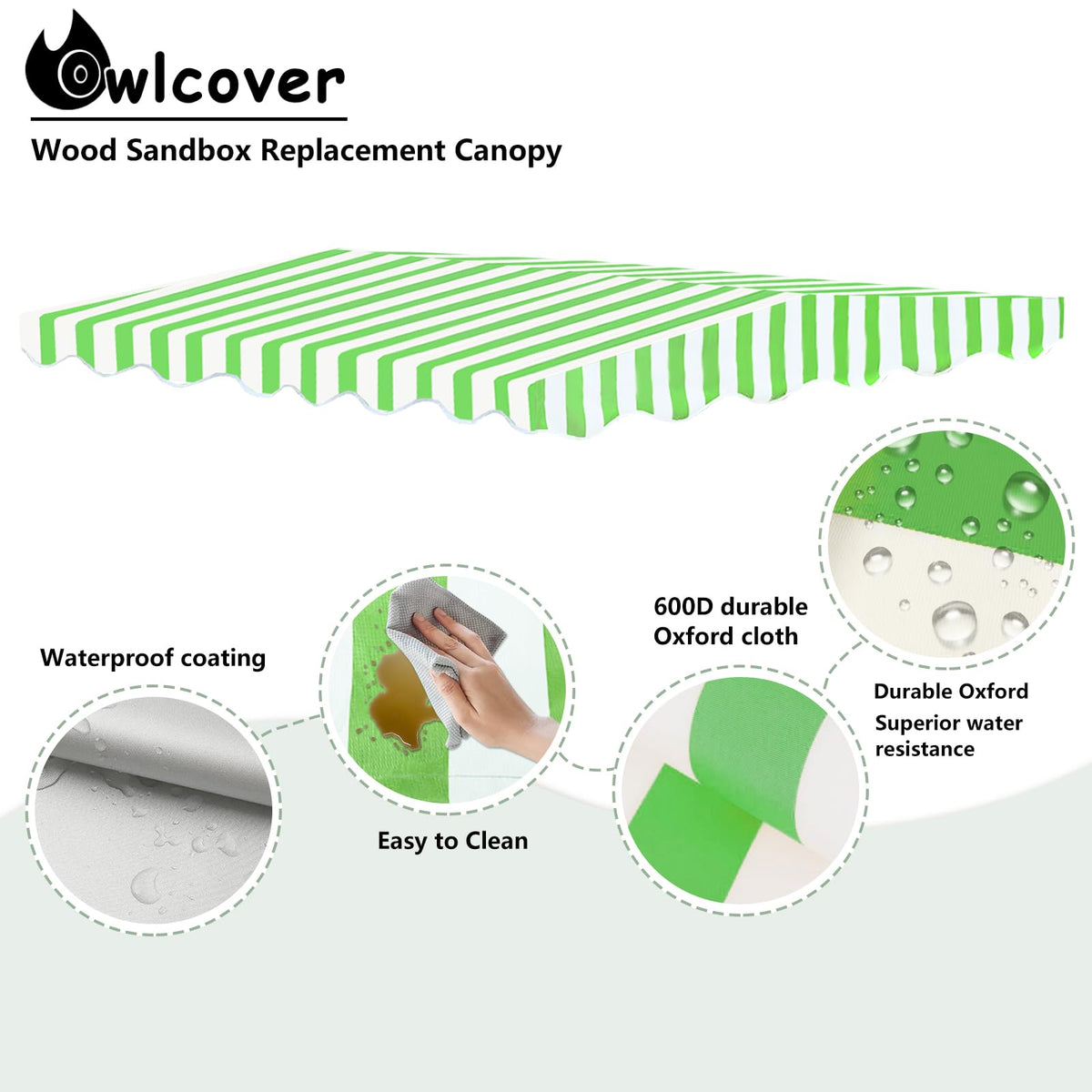 Owlcover canopy with corner ropes secured to a sandbox bracket