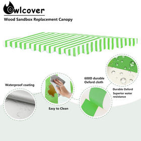 Owlcover canopy with corner ropes secured to a sandbox bracket