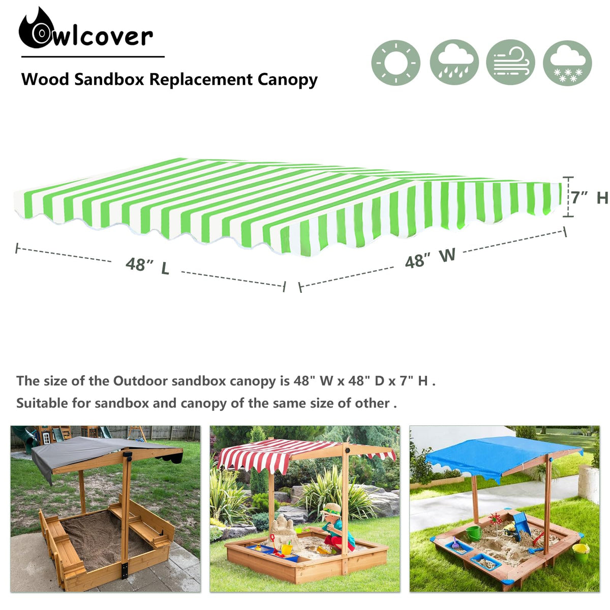 Owlcover green top cover on a sandbox showing a compact, all-weather shield