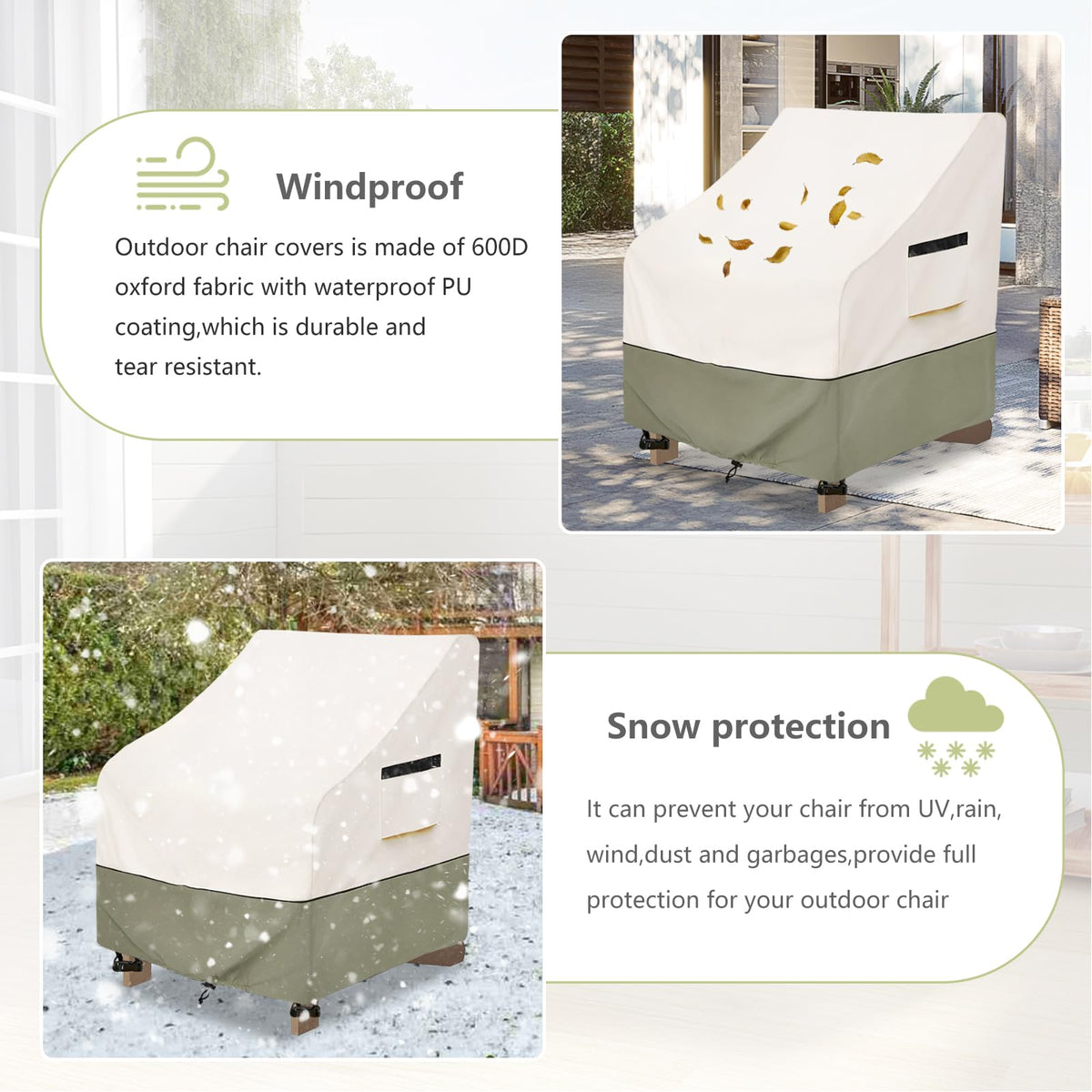 Owlcover outdoor furniture cover, full coverage on a chair.