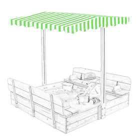 Owlcover green top canopy mounted on a 48x48 wooden sandbox, ready for sun protection