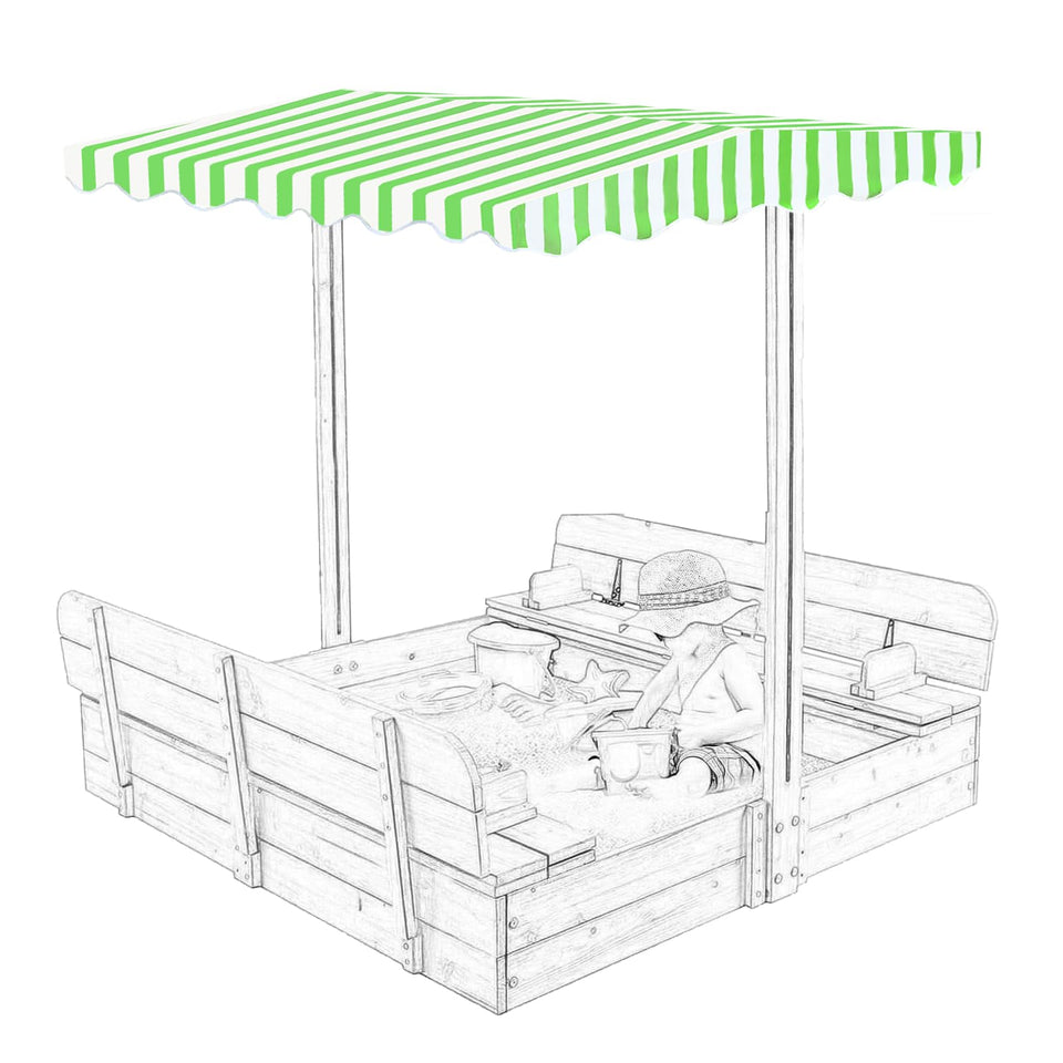 Owlcover green top canopy mounted on a 48x48 wooden sandbox, ready for sun protection