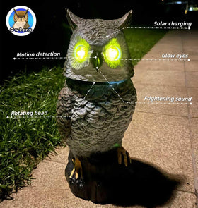 Owlery Brown Solar Owl flashing eyes adds lively nighttime ambiance