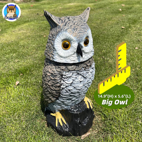Owlery Brown Solar Owl motion detector showcases animated response in the yard