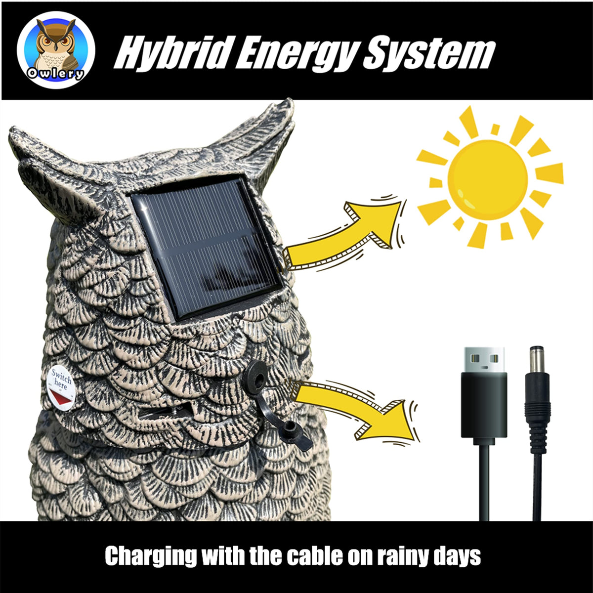 Owlery Brown Solar Owl waterproof design withstands rain and shine