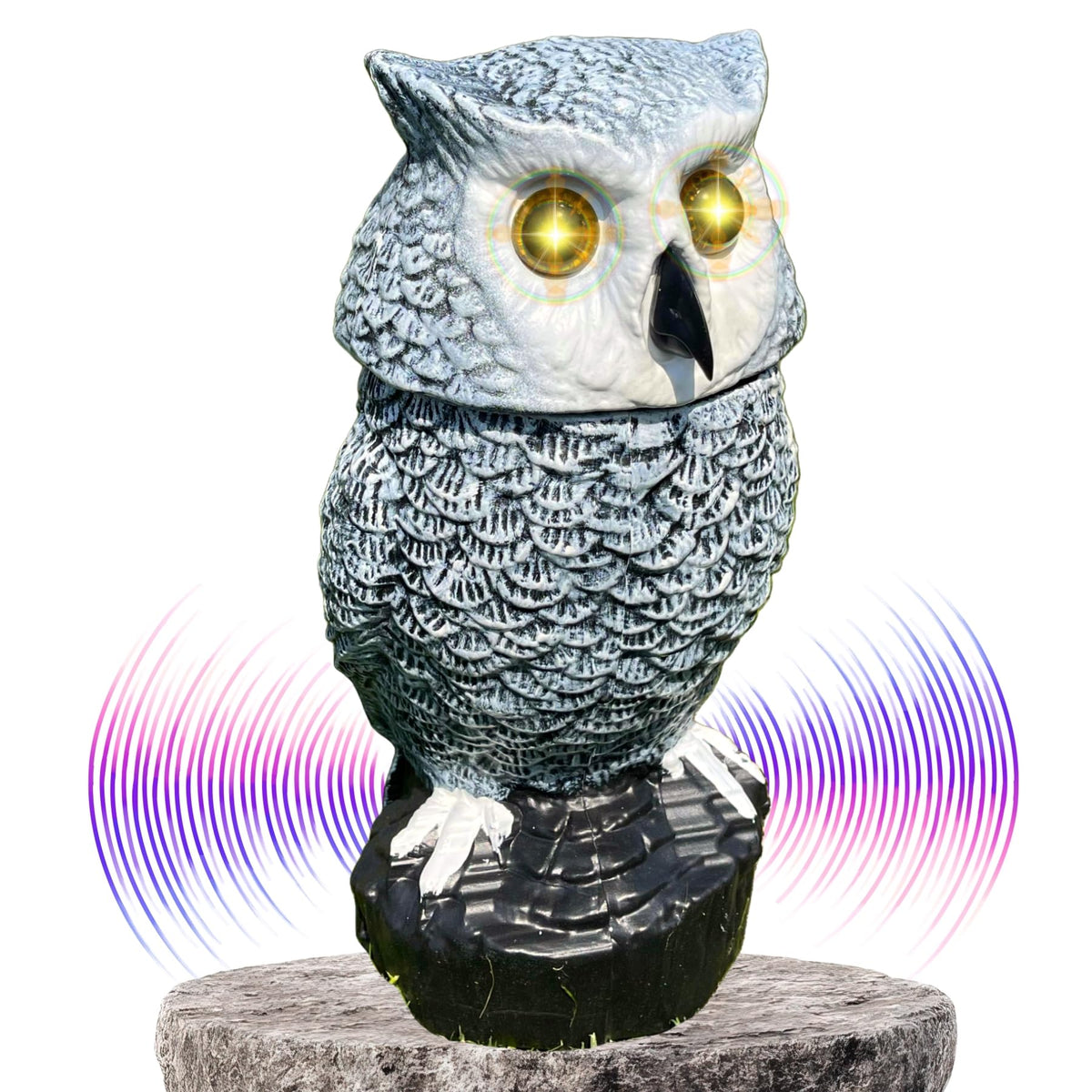 Owlery Snowy Solar Owl with motion detector brightens outdoor spaces, enhancing daytime interest and nighttime presence.