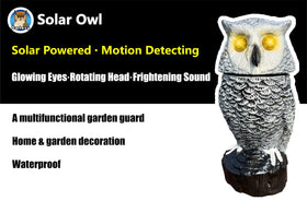 Owlery Snowy Solar Owl silent mode for quiet outdoor evenings.