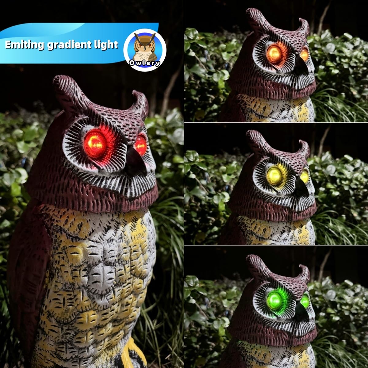 Owlery Solar Owl Guard silent mode keeps evenings peaceful outdoors.