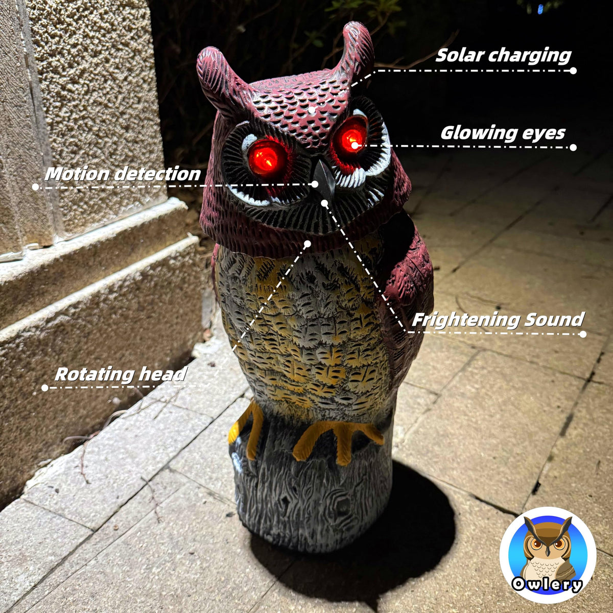 Owlery Solar Owl Guard spins its head to scan your yard.