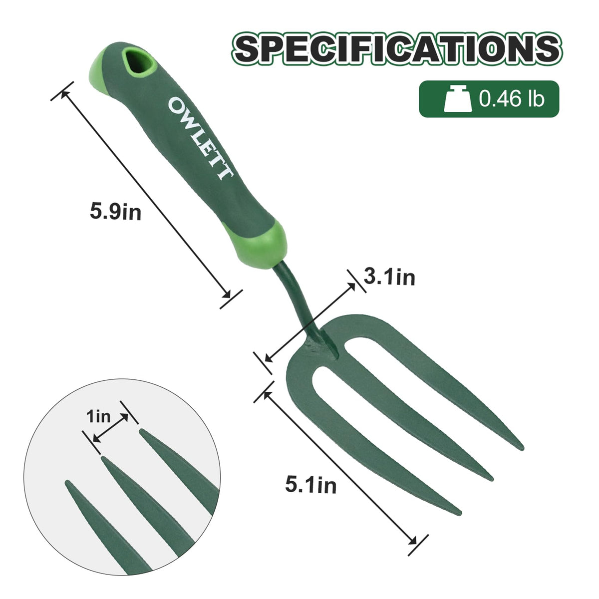 Owlett Garden Hand Fork showing ergonomic rubber handle for comfortable grip