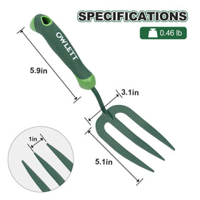 Owlett Garden Hand Fork showing ergonomic rubber handle for comfortable grip