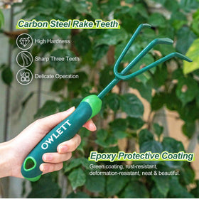 Owlett garden rake carbon steel teeth with epoxy coating resist rust and wear