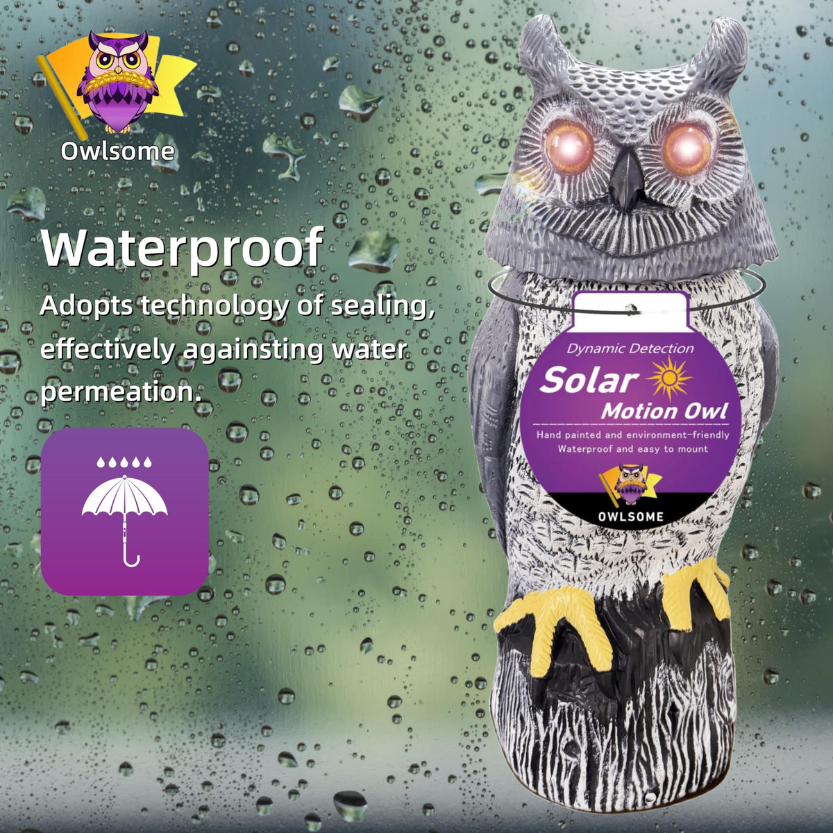 Owlsome solar owl emits a hoot sound to enhance night ambiance