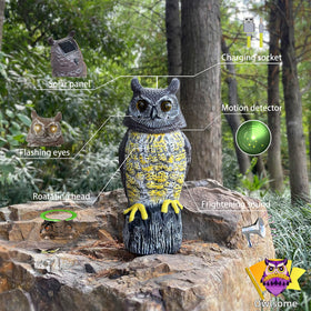 Owlsome Solar Owl rotates its head to face movement for added garden charm.
