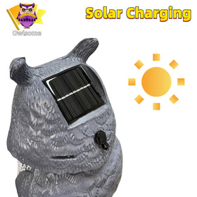 Owlsome solar owl solar charging option powers the garden figure in sun