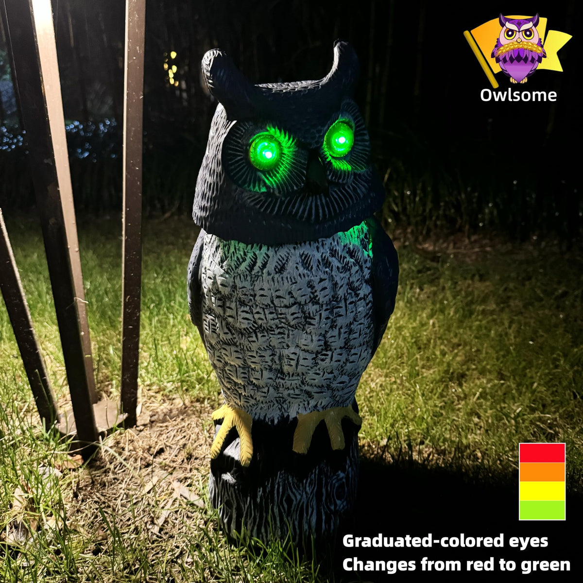 Owlsome Solar Owl waterproof design withstands rain and sun.