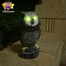 Owlsome solar red owl detects motion and lights up.