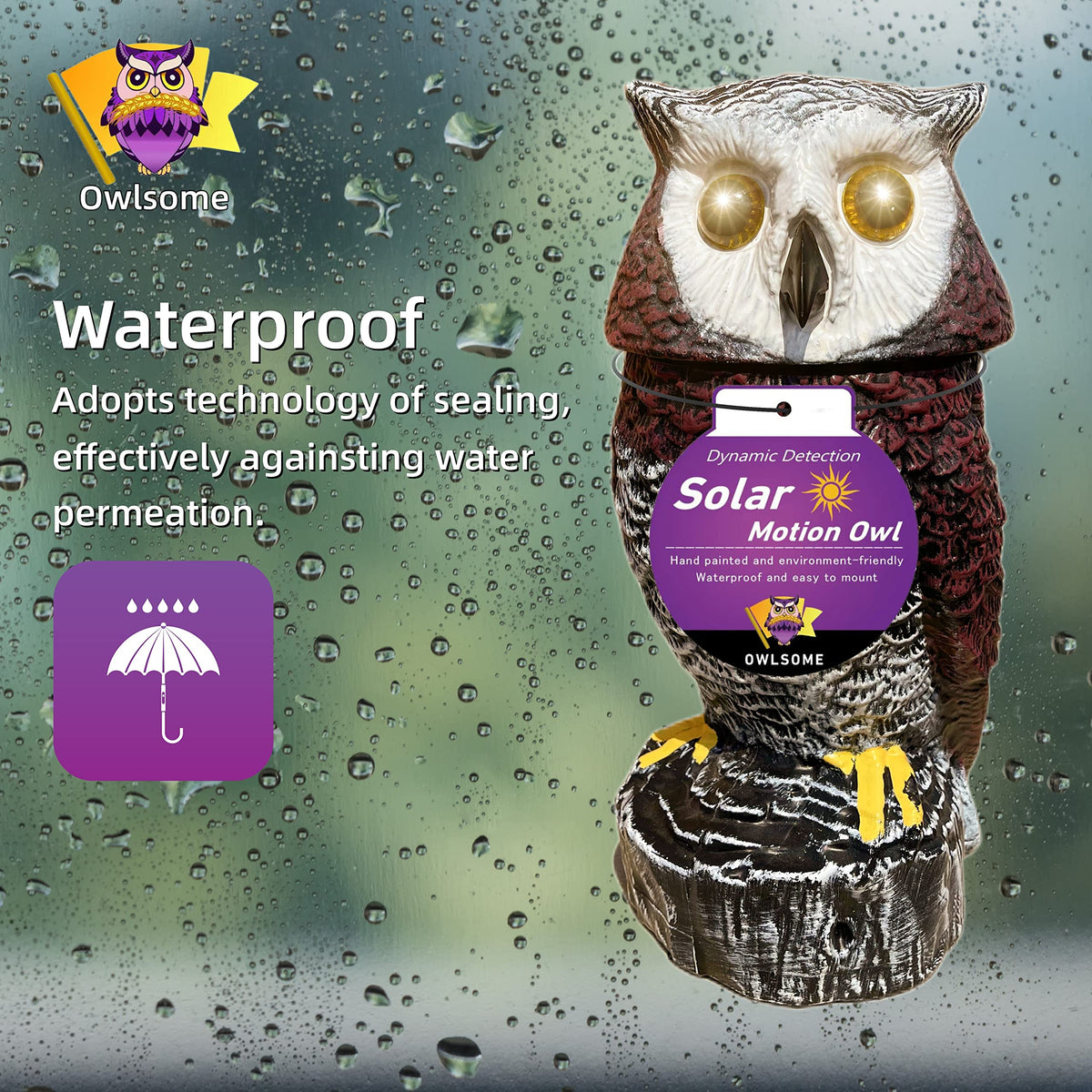 Owlsome solar red owl rotates its head for lifelike movement.