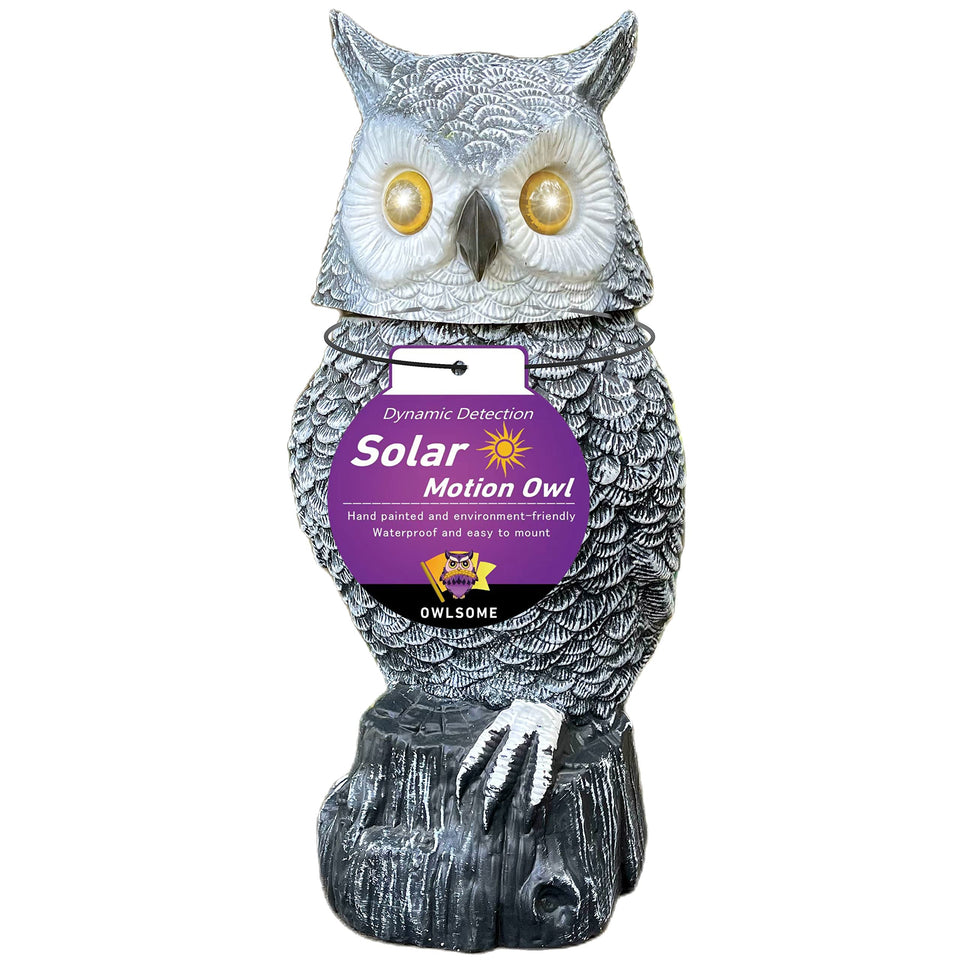 Owlsome solar snowy owl with flashing eyes enhances nighttime garden ambiance