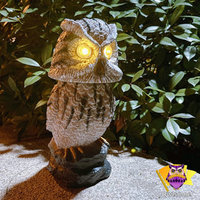 Owlsome owl emits hoot sounds to enhance nighttime ambience.