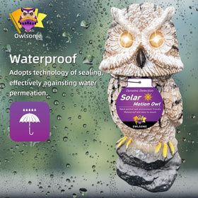 Owlsome solar owl motion detector reaches up to 20 feet for early alerts.