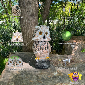 Owlsome tiger owl rotating head adds lifelike charm to your garden.