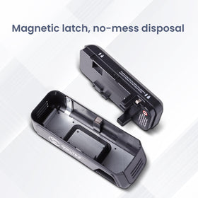 Lid with magnetic latch showing no-mess disposal on OWLTRA OW-2