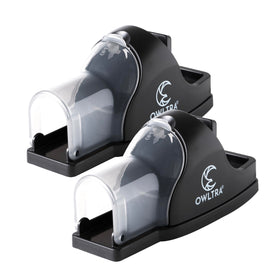 OWLTRA tunnel snap trap front view highlights compact, reusable indoors-ready design.