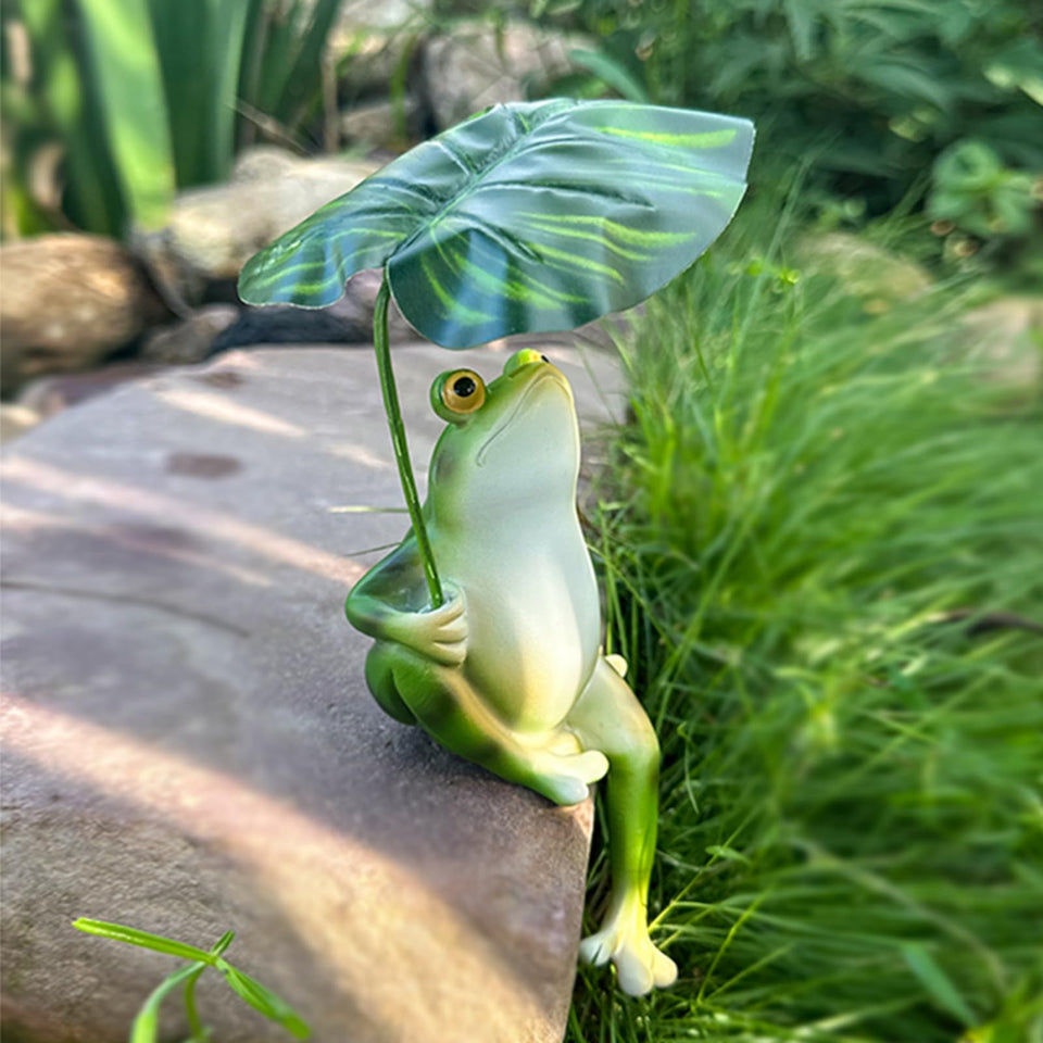 OwMell frog umbrella statue brightens your garden porch