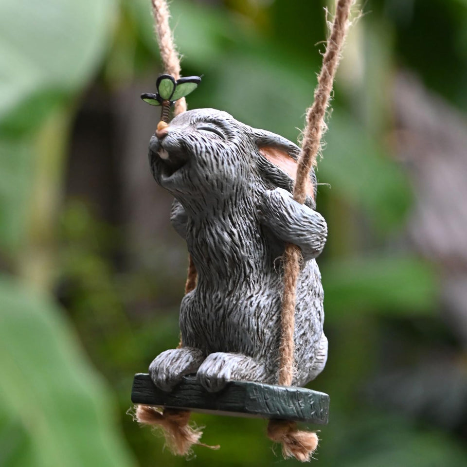 OwMell garden rabbit statue with butterfly swing adds whimsy to outdoor spaces.