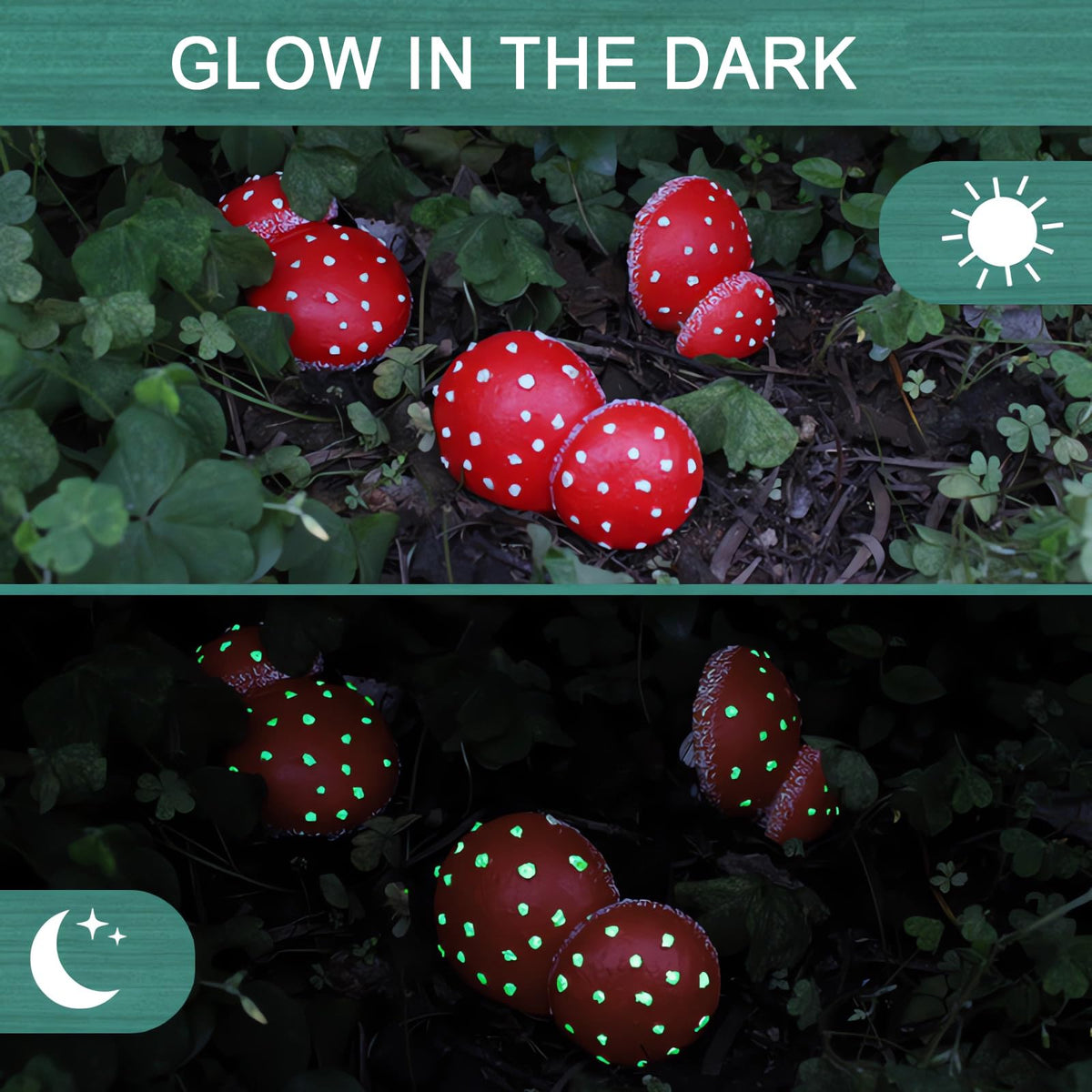 OwMell glow mushrooms hanging on a tree with nails for easy outdoor decoration.