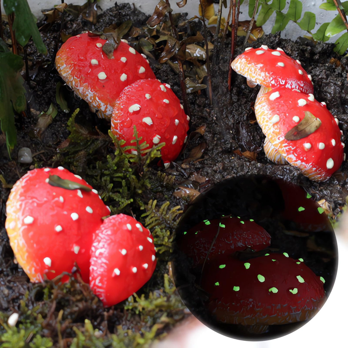 OwMell Glow Mushroom Set 3 package contents including nails for hanging.
