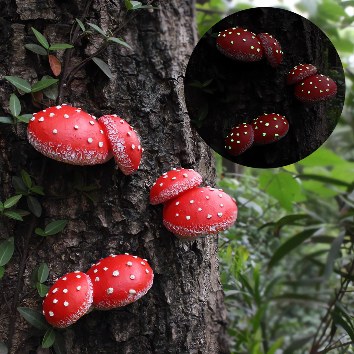 OwMell Glow Mushroom Set 3 displayed in daylight as whimsical garden decor.