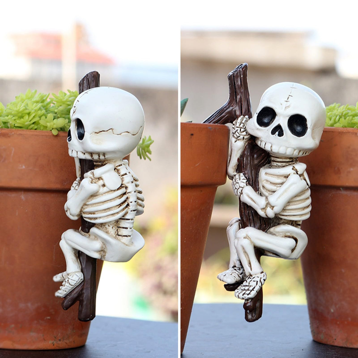 OwMell hand-painted resin skeleton ornament for fence or shelf