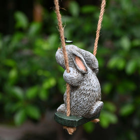 OwMell rope-hanging bunny statue designed for easy outdoor display.