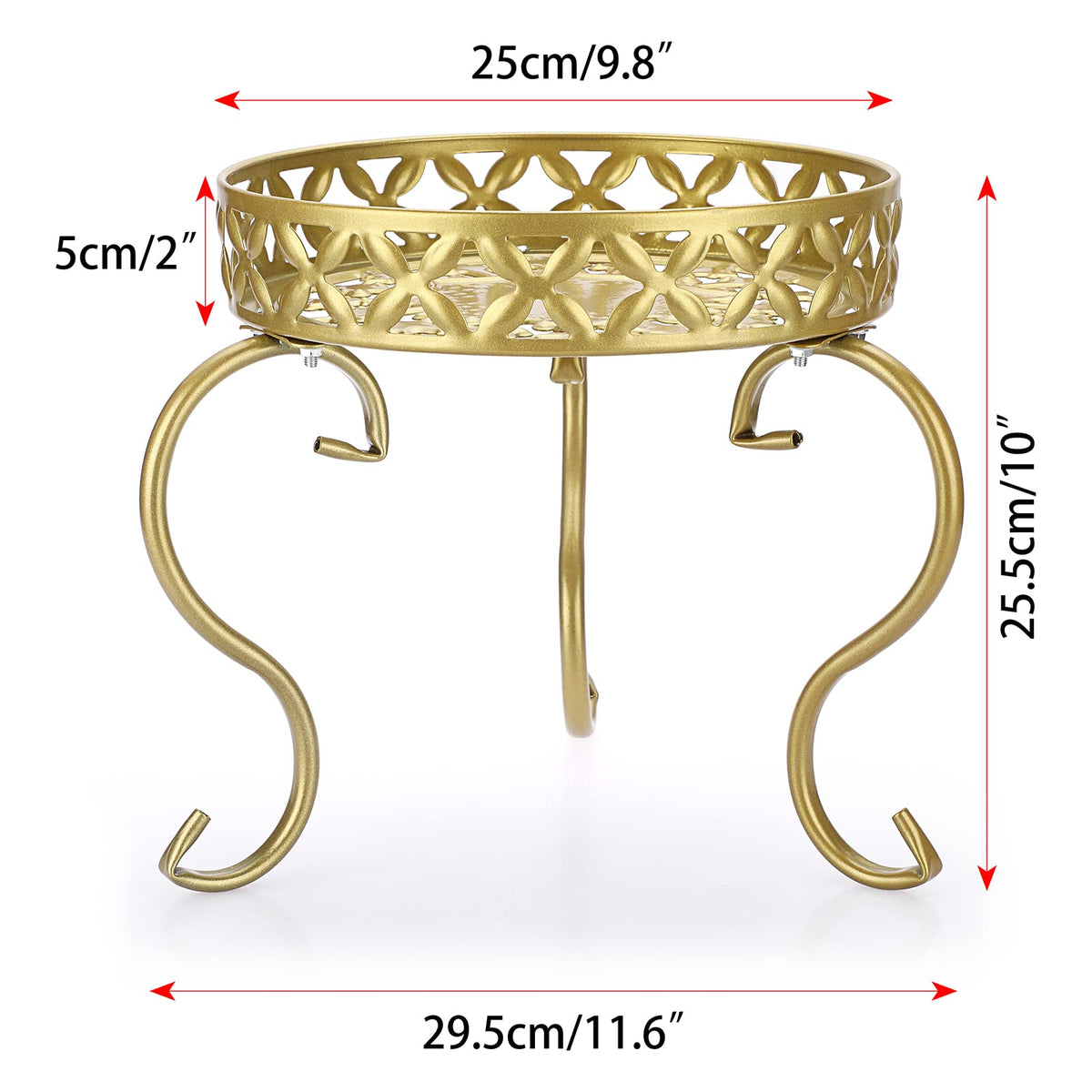 OwnMy golden-tone plant stand, close-up detail of retro pattern and finish.