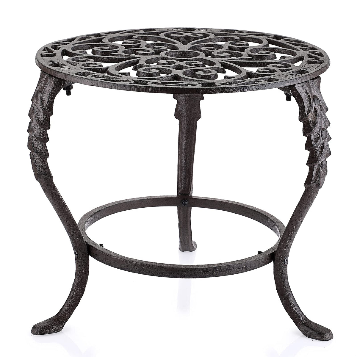 OwnMy heavy-duty cast iron plant stand top view shows sturdy round surface for large pots.