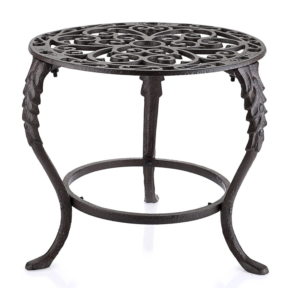 OwnMy heavy-duty cast iron plant stand top view shows sturdy round surface for large pots.