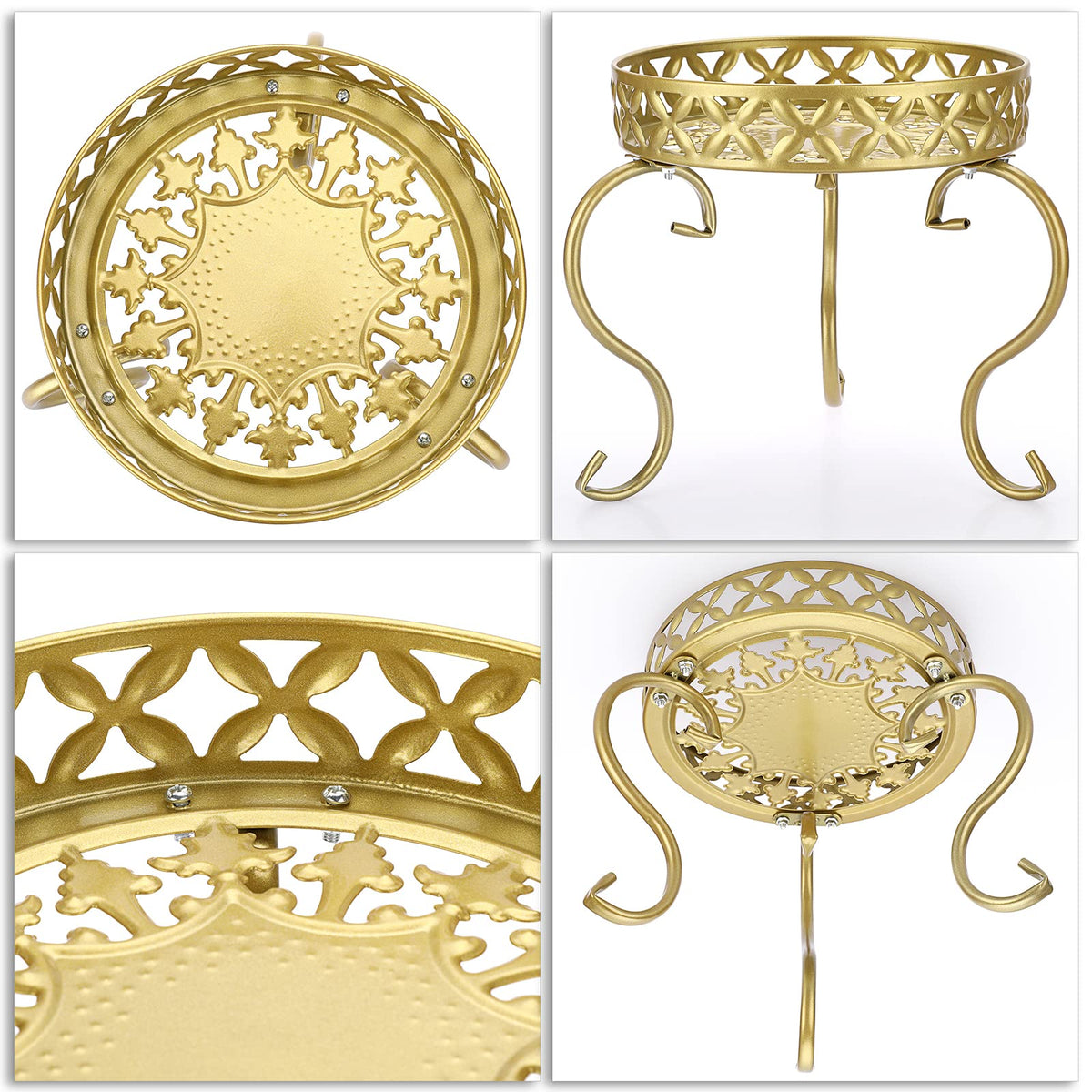 OwnMy round iron plant stand, retro pattern shown in corner display.