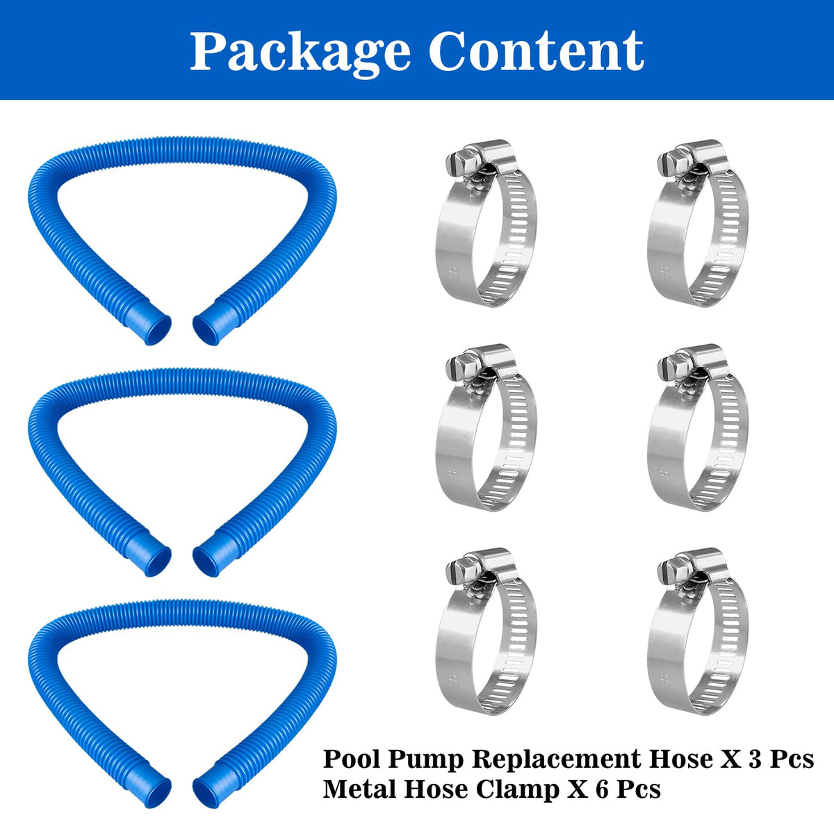 Ownwhim pool hose sets include six clamps for secure connections.