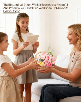 OXDFK compact rattan basket fits small decorative arrangements.