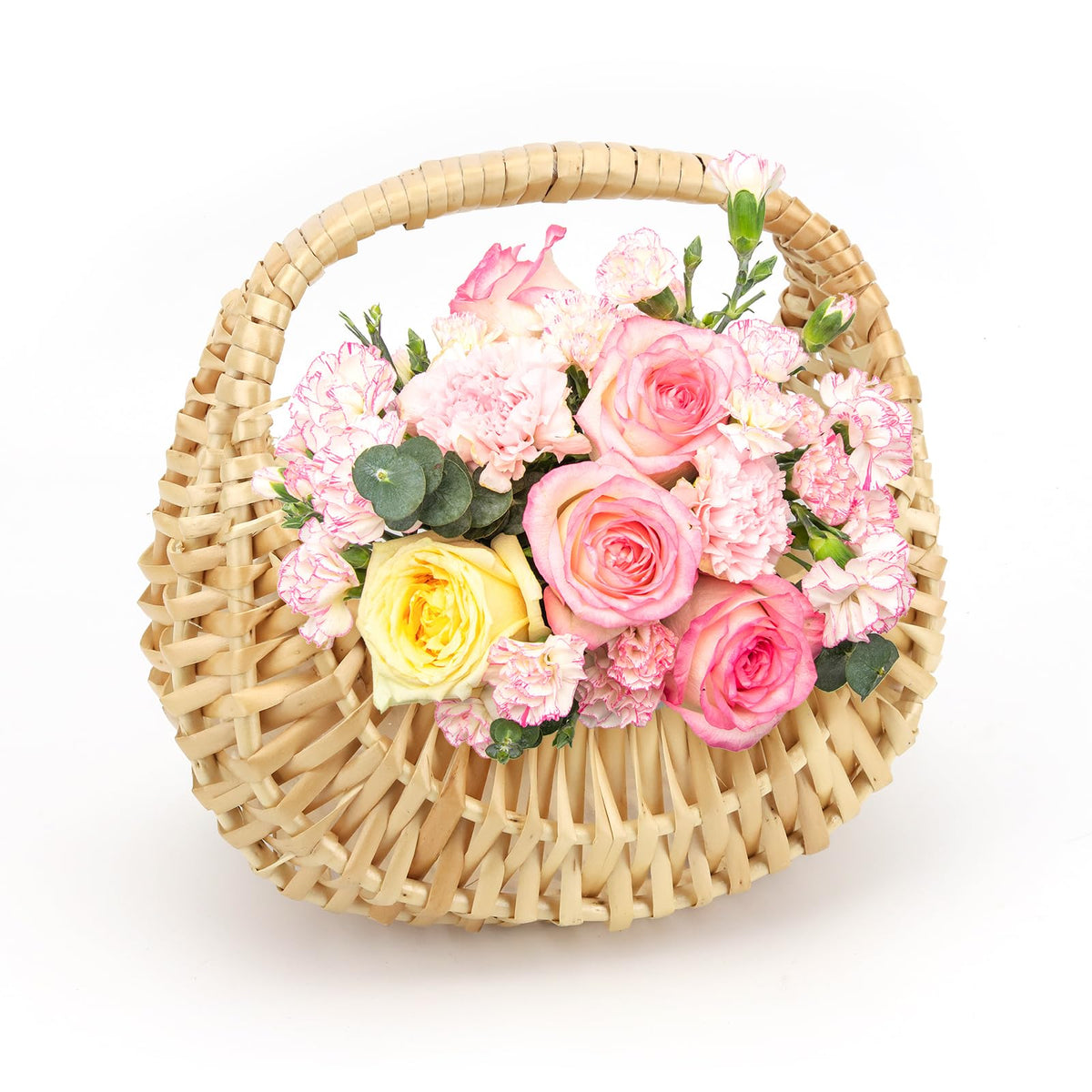 OXDFK rattan half moon basket with handle, ideal for wedding decor.