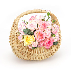 OXDFK rattan half moon basket with handle, ideal for wedding decor.