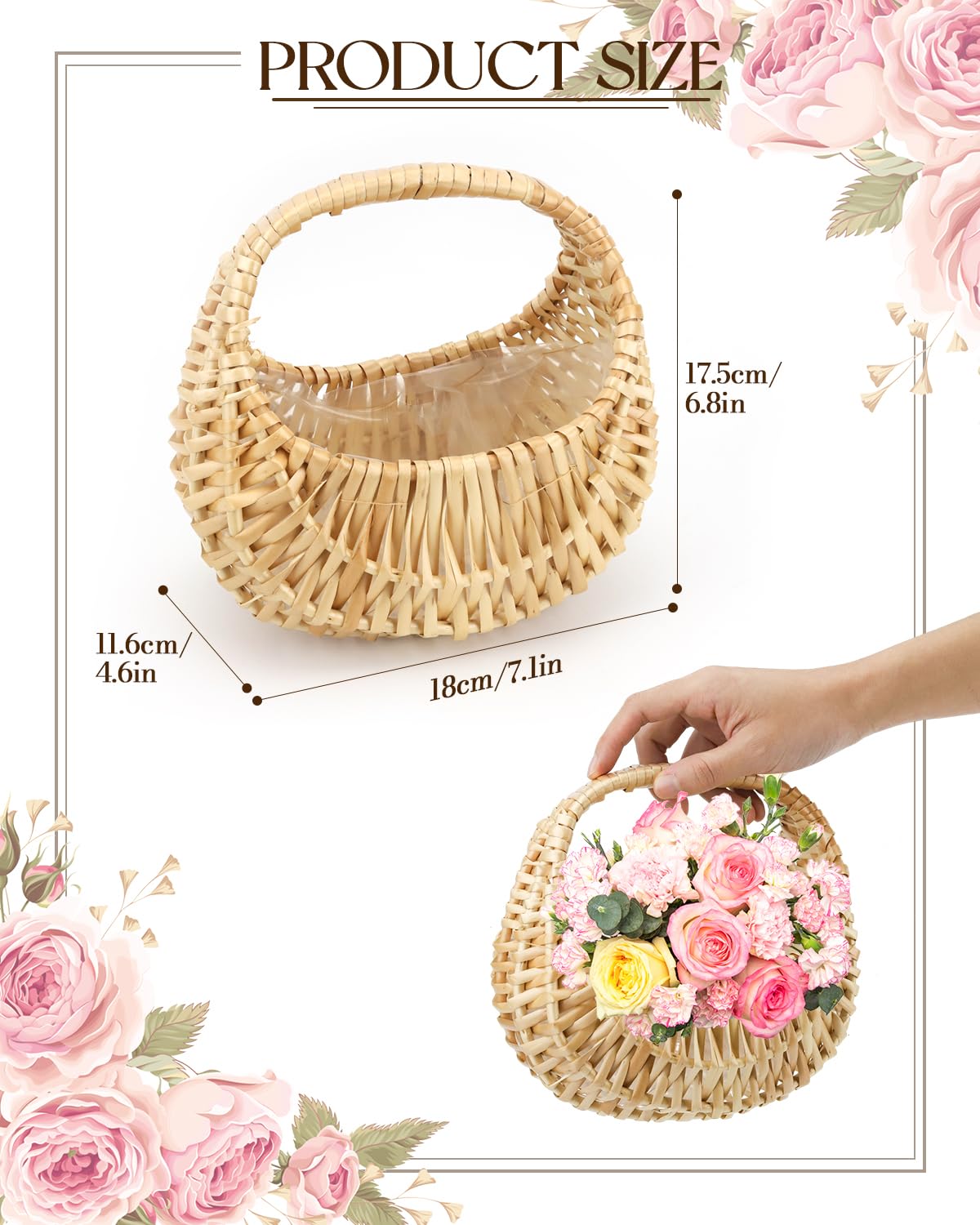 OXDFK rattan half moon basket with wedding flowers display.